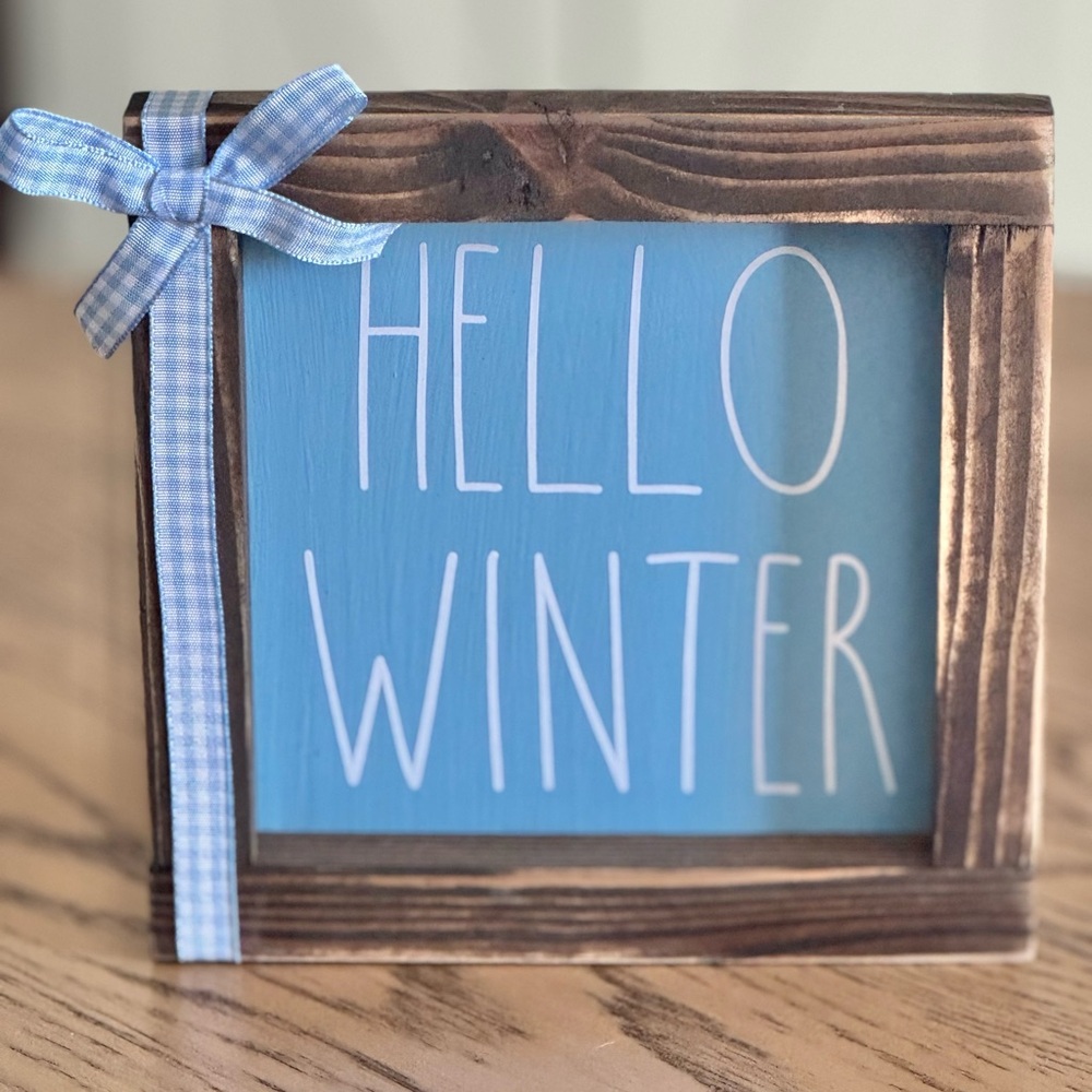 Wooden Sign with Blue Plaque and Ribbon